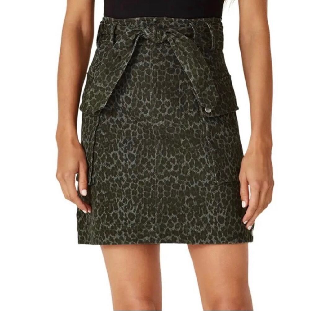 Marissa Webb Collective Army Green Leopard Print Belted Cargo Mini Skirt Size 2